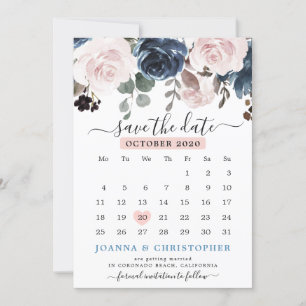 Staubblaues Rosa Florales Botanisches Hochzeitsthe Save The Date
