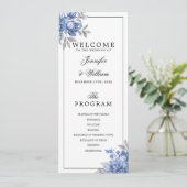 Staubblaues rustikales Blumenhochzeitsprogramm-Men Einladung (Stehend Vorderseite)