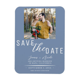 Staubblaues Save-the-Date-Foto zur Hochzeit Magnet