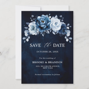 Staubblaues Schiefer Navy Blumen Botanische Hochze Save The Date