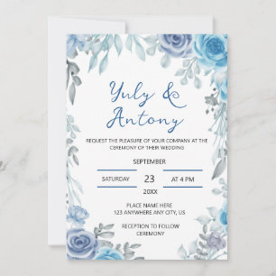 Staubblaues Schiefergrau Aquarell Floral Hochzeit Einladung
