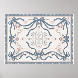 Staubblaues Schleifenband-Ornamentposter Poster