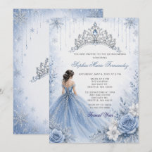 Staubblaues Silber Glitter Kleid Winter Quinceañer