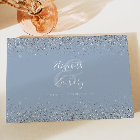Staubblaues Silber-Glitter-Script Gästebuch
