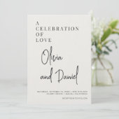 Staubblaues Skript Foto QR Code Hochzeit Einladung (Stehend Vorderseite)