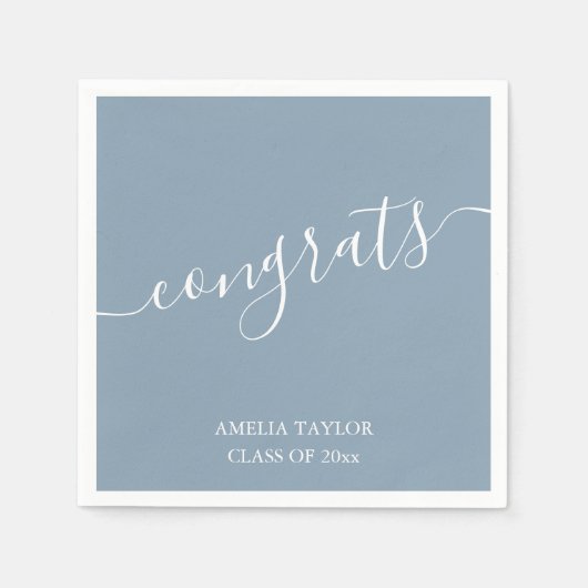 Staubblaues Skript Gratuliere Eleganter Abschlussn Serviette (Vorderseite)