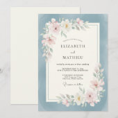 Staubblaues Soft Blossom Bogenhochzeit Einladung (Vorne/Hinten)