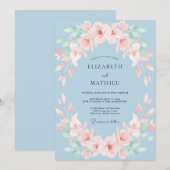 Staubblaues Soft Blossom Hochzeit Einladung (Vorne/Hinten)