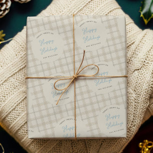 Staubblaues Softbeige-Karo-Fest Weihnachten Geschenkpapier