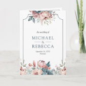 Staubblaues und Rosa Blumenhochzeit mit QR-Code Einladung (Vorderseite)