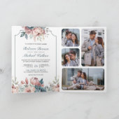 Staubblaues und Rosa Blumenhochzeit mit QR-Code Einladung (Innenseite)