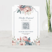 Staubblaues und Rosa Blumenhochzeit mit QR-Code Einladung (Rückseite)