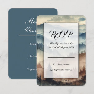 Staubblaues und Schokoladenbraunes Hochzeitsgebirg RSVP Karte