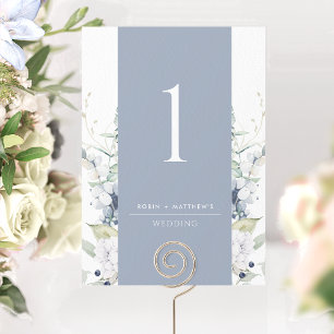 Staubblaues und weißes florales Hochzeitstischschi