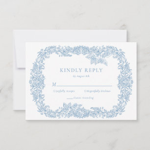 Staubblaues Vintage-Barock-Blumen-Response RSVP Karte