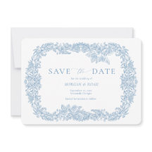 Staubblaues Vintage-Barock-Blumen- 'Save the Date'