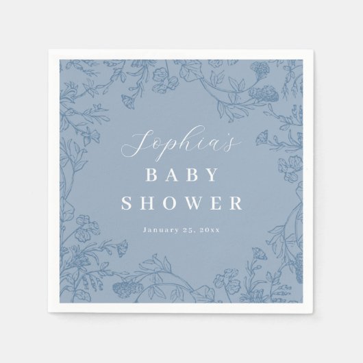 Staubblaues Vintage-Blumen-Babyshower Serviette (Vorderseite)