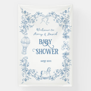 Staubblaues Vintage-Blumen-Babyshower-Willkommen Banner