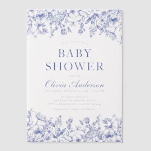 Staubblaues Vintage-Blumen-Chinoiserie-Baby-Shower Pergament Einladungen