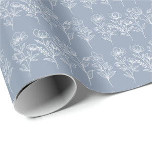 Staubblaues Vintage-Blumen-Hochzeitsfest Geschenkpapier