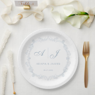 Staubblaues Vintage-Blumen-Romantische Hochzeit Pappteller