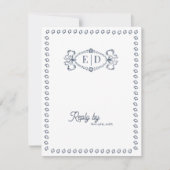 Staubblaues Vintage-Monogramm-QR-Code-Hochzeit RSVP Karte (Vorderseite)