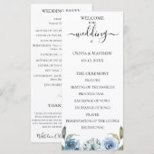 Staubblaues Wasserfarben-Blumen-Hochzeitsprogramm Programm (Vorne/Hinten)