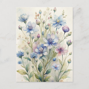 Staubblaues Wasserfarben-Blumenmuster  Postkarte