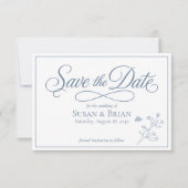 Staubblaues Wildblumen-Save-the-Date mit eleganter Save The Date (Vorderseite)