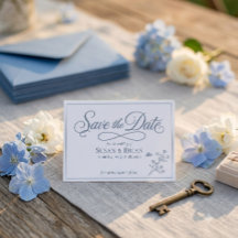 Staubblaues Wildblumen-Save-the-Date mit eleganter