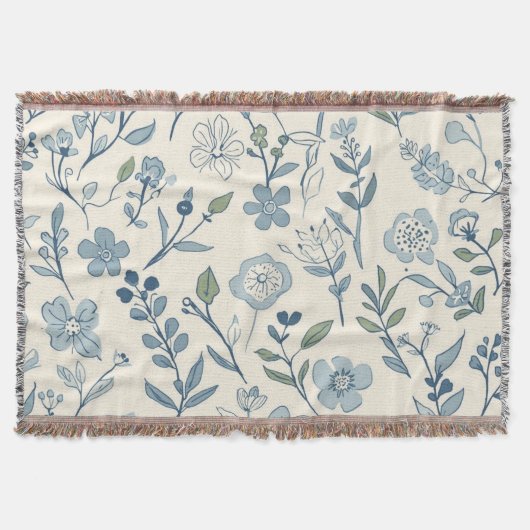 Staubblaues Wildblumenwiesen-Blumenmuster Decke (Vorderseite)