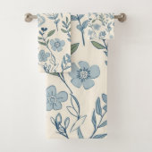 Staubblaues Wildblumenwiesen-Botanikmuster Badhandtuch Set (Insitu)