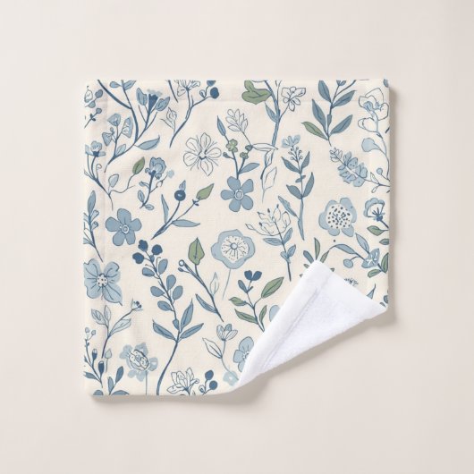 Staubblaues Wildblumenwiesen-Botanikmuster Badhandtuch Set (Waschlappen)