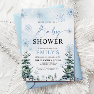 Staubblaues Winter-Wunderland-Baby-Shower Einladung