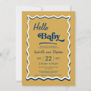 Staubgelbes und Blaues modernes Hello Baby Shower Einladung