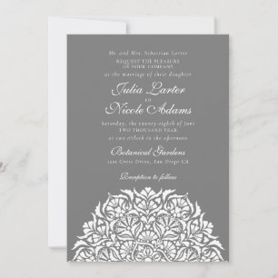 Staubgraue fantastische Floral-Mandala-Hochzeit Einladung