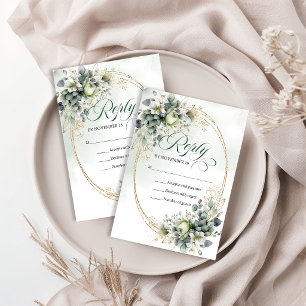 Staubgrün Botanisches Grün Goldene Hochzeitsantwor RSVP Karte