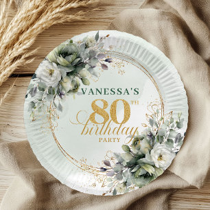 Staubgrün Eukalyptus 80. Geburtstag Botanisch   Pappteller