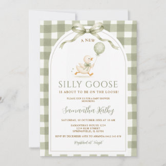 Staubgrün Gingham Neuer Dummer Gans Baby Shower Einladung
