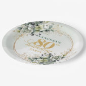 Staubgrüne botanische Blätter 80. Geburtstagsplatt Pappteller (Schrägansicht)