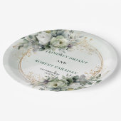 Staubgrüne botanische Hochzeitspapierplatten mit B Pappteller (Schrägansicht)