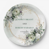Staubgrüne botanische Hochzeitspapierplatten mit B Pappteller (Vorderseite)