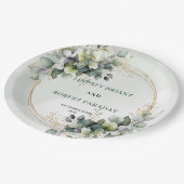 Staubgrüne Wasserfarben-Hochzeitspapierplatte mit Pappteller (Schrägansicht)