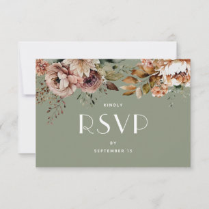 Staubgrünes Blumenhochzeit Botanischer Garten RSVP Karte