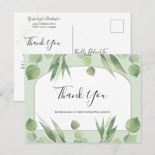 Staubgrünes Boho-Geometrisches Tor Hochzeits-Danke Postkarte