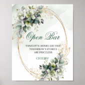 Staubgrünes Eukalyptus-Open-Bar-Hochzeitsschild Poster (Vorne)