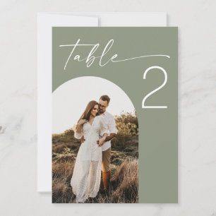 Staubgrünes Hochzeitstisch Nummer 5x7 Foto Einladung