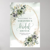 Staubgrünes Laub Hochzeitsdusche Willkommensschild Poster (Vorne)