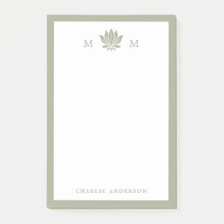 Staubgrünes Lotus-Monogramm Post-it Klebezettel