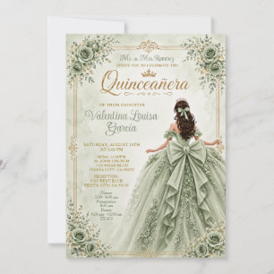 Staubgrünes Quinceañera-Blumen-Ballkleid-Krone Einladung